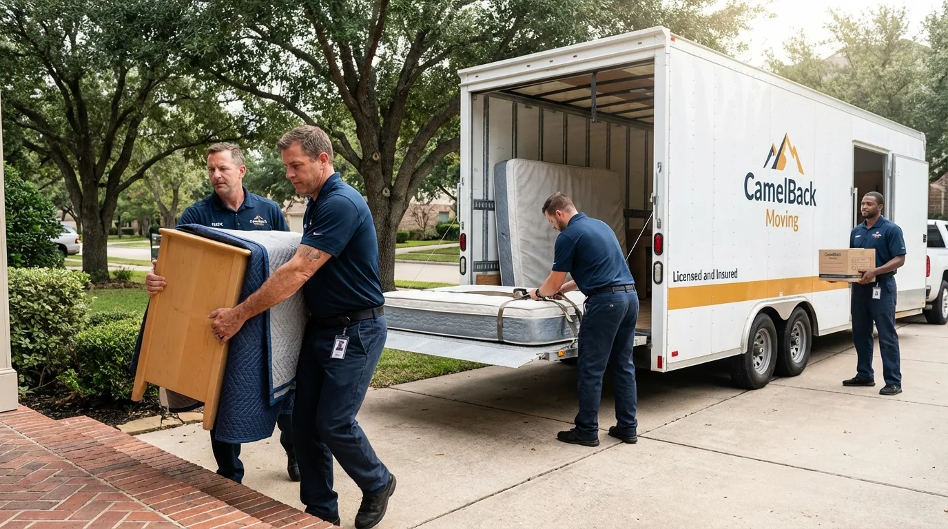 Crew loading residential truck for cross-state move from McPherson, KS