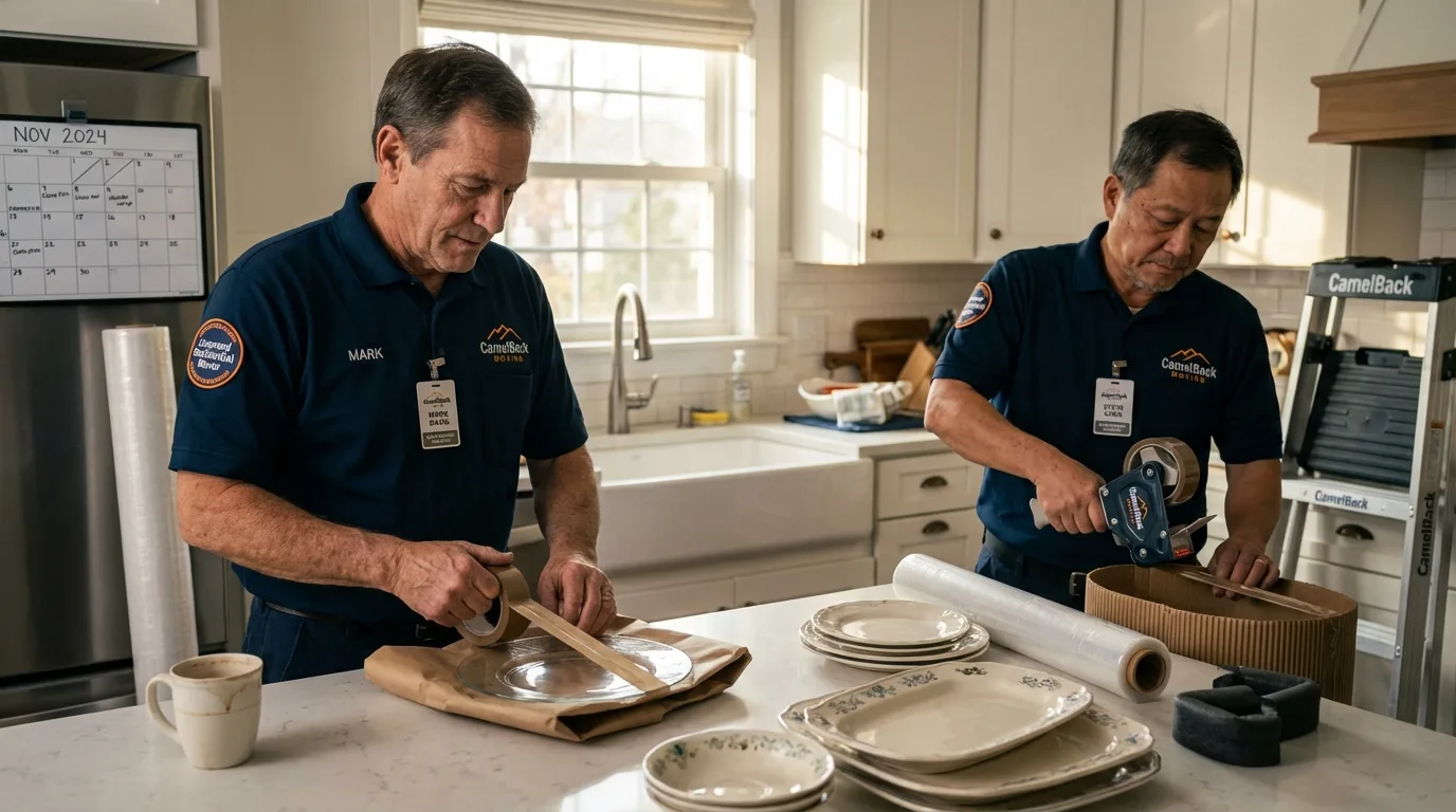 Professional crew packing kitchen dishware in McPherson, KS